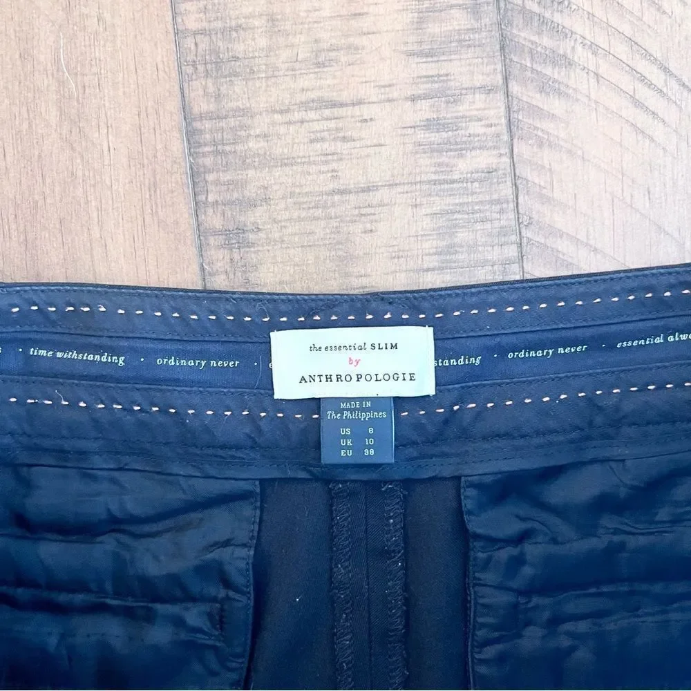 Anthropologie The Essential Slim Black Trouser Pants Business Casual Size 8